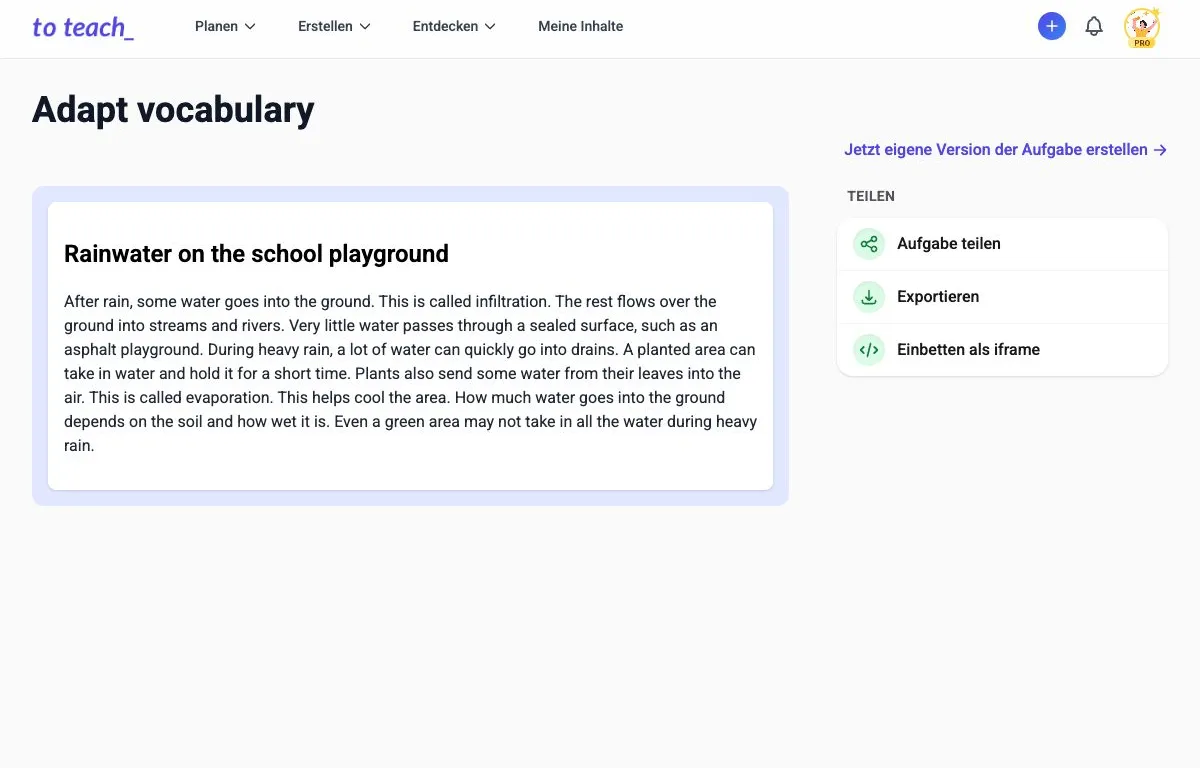 Adapt vocabulary for an English lesson without losing the subject content
