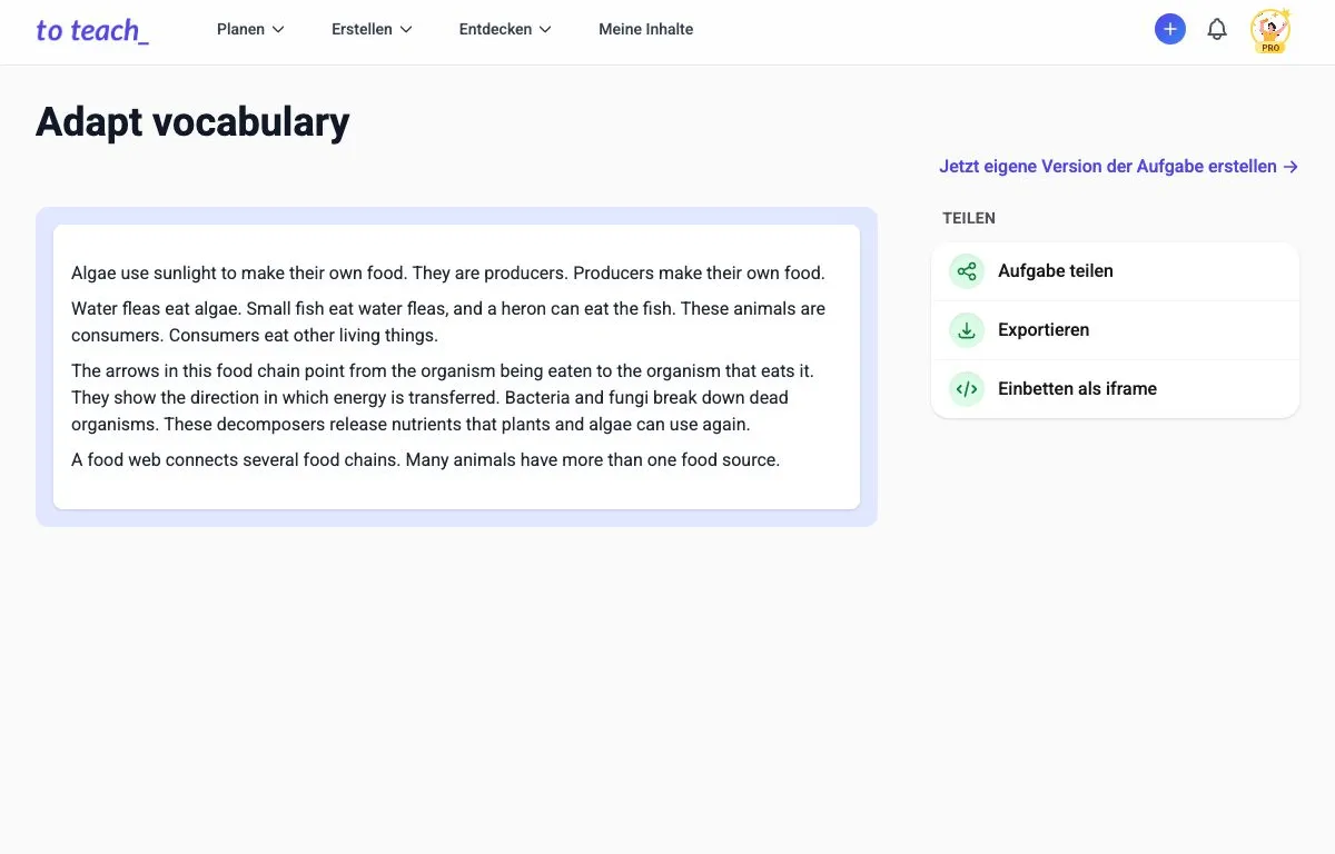 Adapt the vocabulary of a PDF for an English lesson