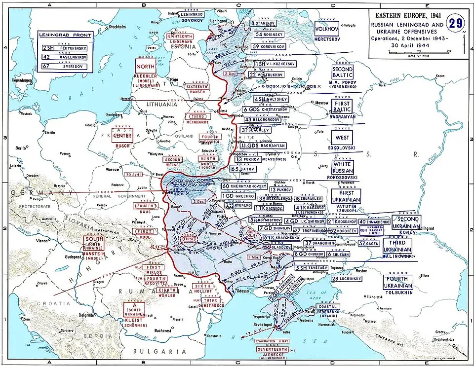 Sowjetische Geländegewinne von Dezember 1943 bis Ende April 1944