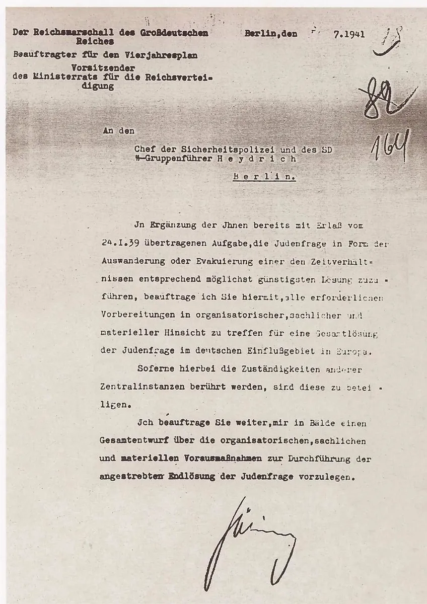 31. Juli 1941: Auftrag Görings an Heydrich zum Erstellen eines organisatorischen Gesamtentwurfs für die Endlösung der Judenfrage