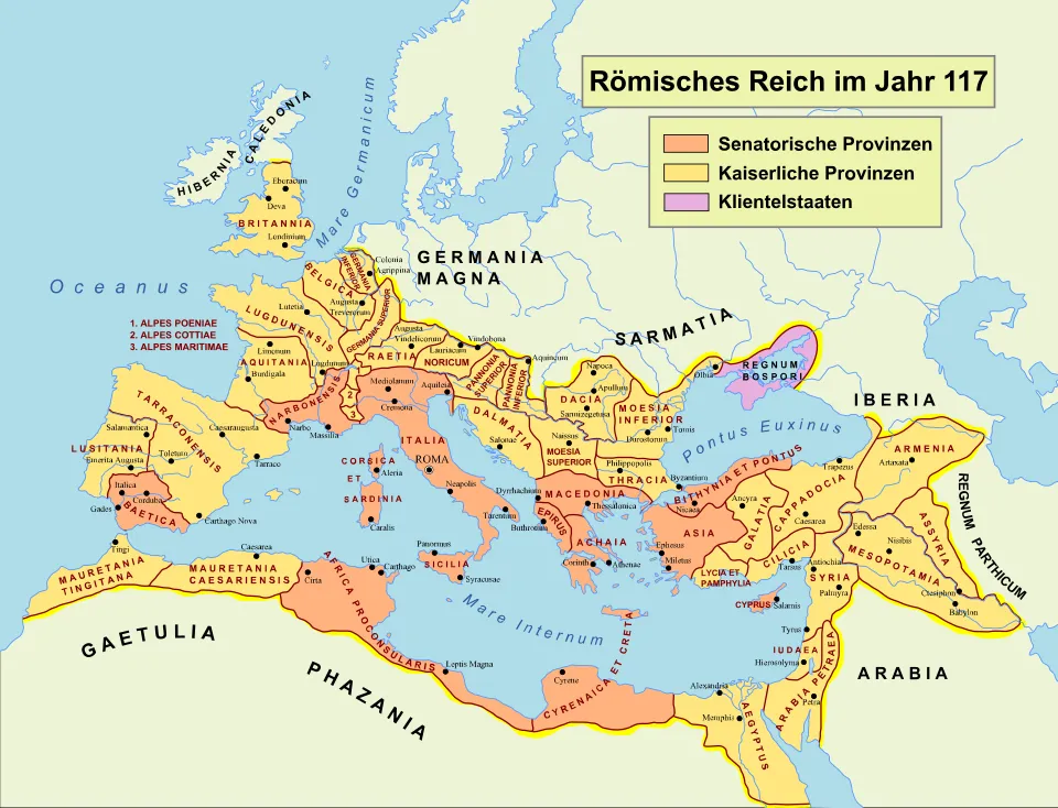 Römische Provinzen unter Trajan (117 n. Chr.)