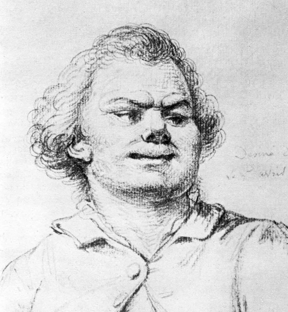 Georges Danton auf dem Weg zur Hinrichtung. Zeichnung, Pierre-Alexandre Wille zugeschrieben, 1793.