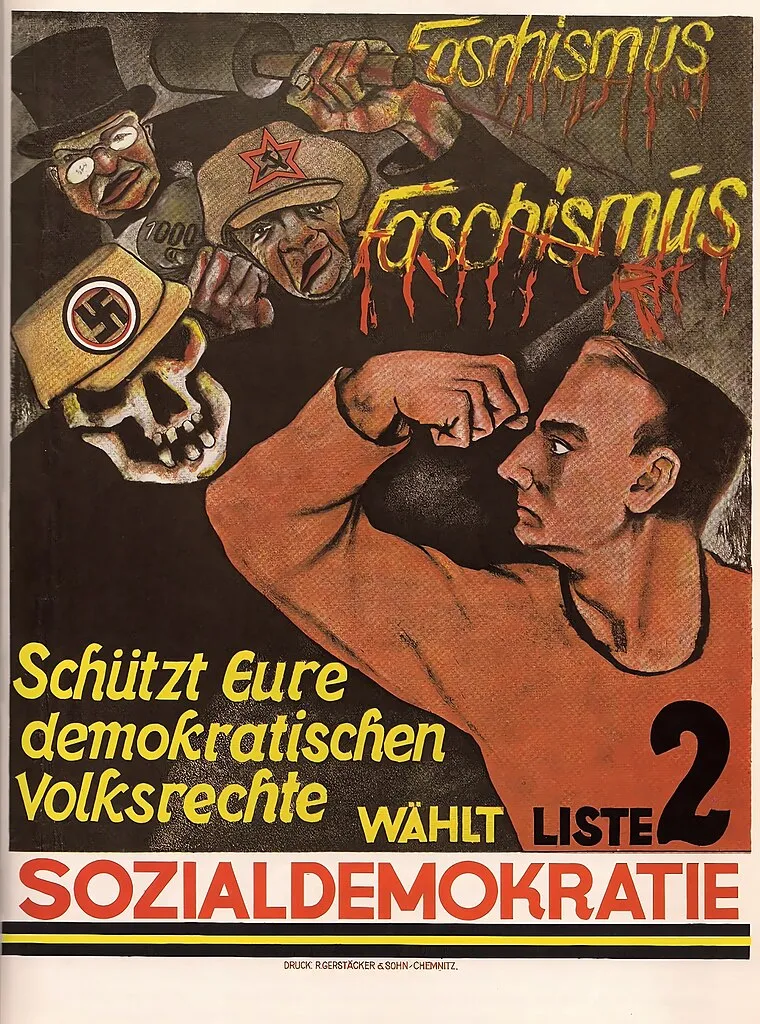 Wahlplakat der SPD zur Reichstagswahl 6. November 1932 - Titel: "Schützt Eure demokratischen Volksrechte – Wählt Liste 2 – Sozialdemokratie"