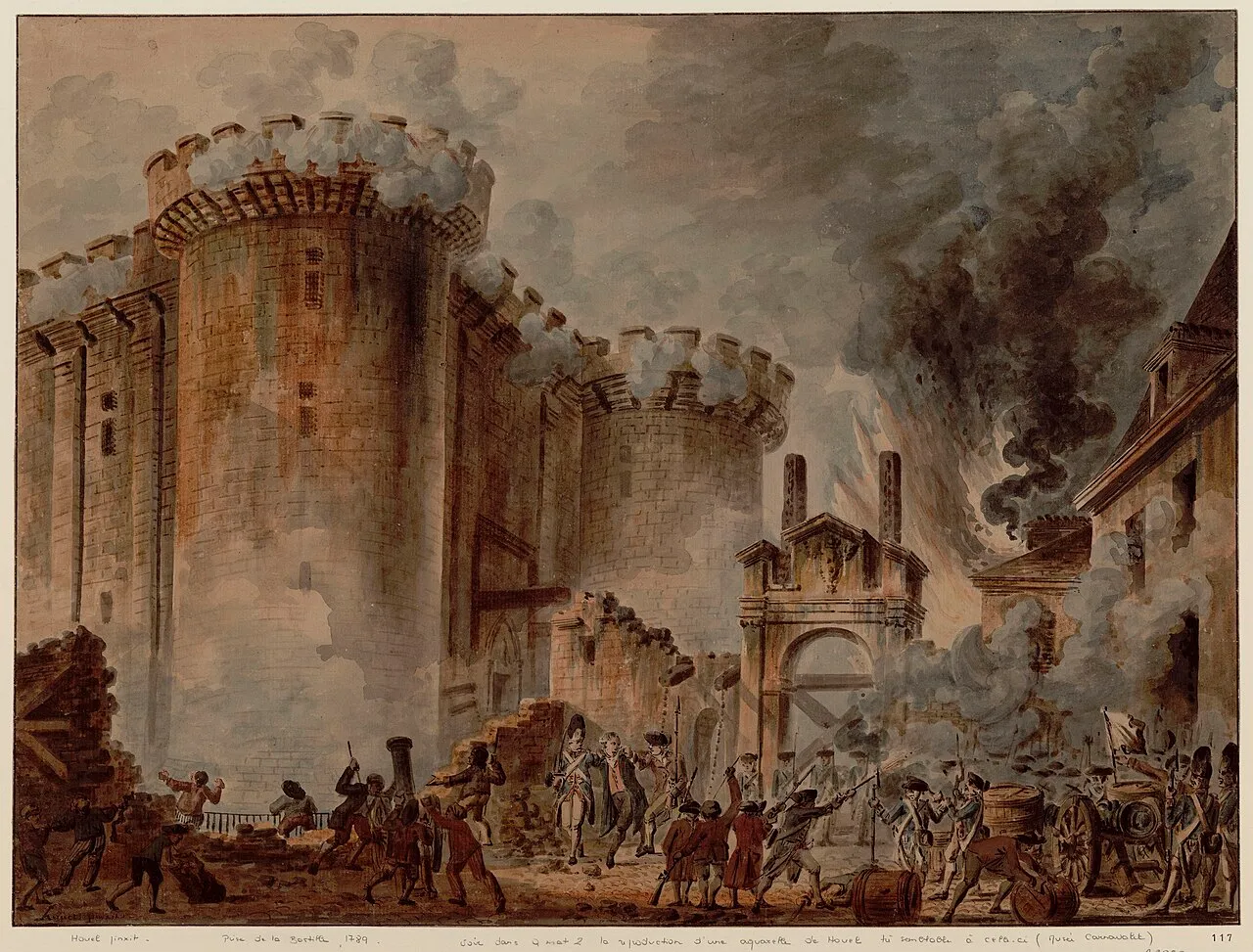 Der Sturm auf die Bastille am 14. Juli 1789. Gemälde von Bernard-René Jordan de Launay, 1789