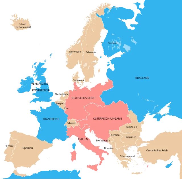 Das offizielle Bündnissystem im Jahr 1914:DreibundTriple Entente