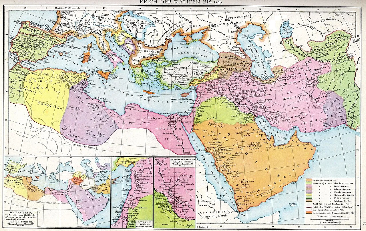 Die islamische Expansion bis 945.Aus G. Droysens Historischem Handatlas, 1886