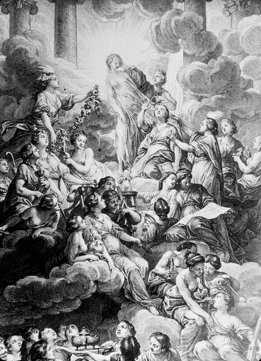 Die enthüllte Wahrheit im Kreis der Künste und Wissenschaften. Illustration in der Enzyklopädie von 1772