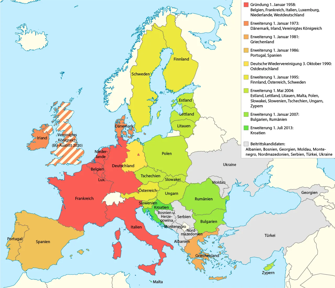 Entwicklung der Europäischen Union 1973 bis 2020