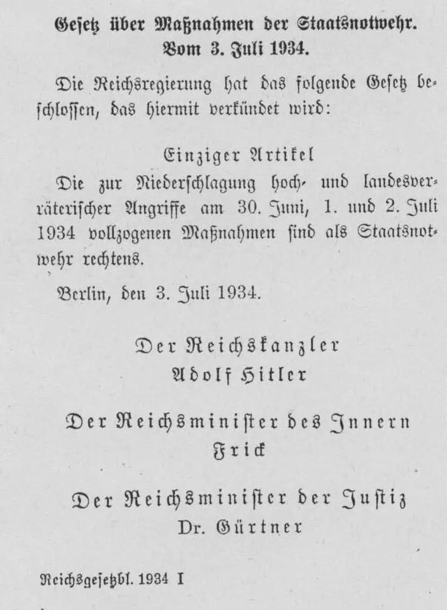 Gesetz über Maßnahmen der Staatsnotwehr vom 3. Juli 1934