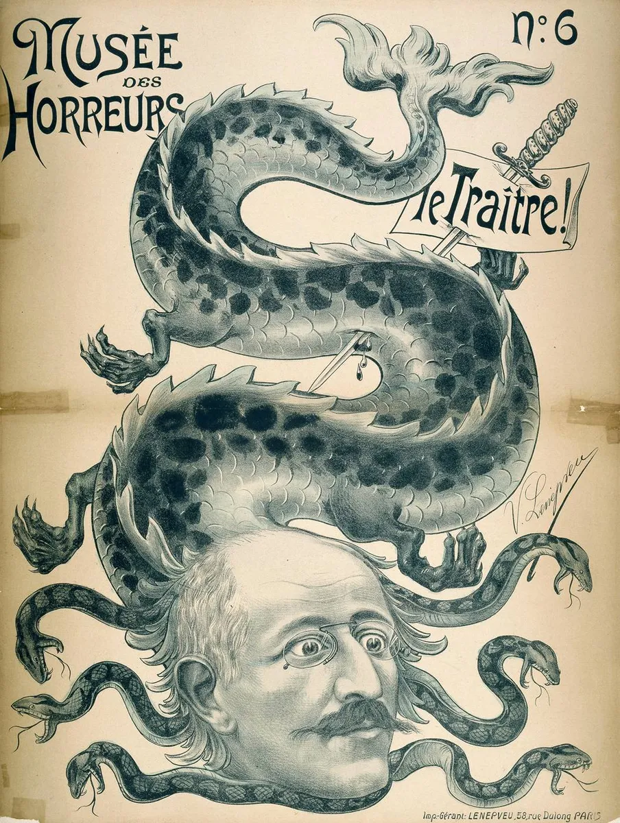 "Le Traître" ("der Verräter") - Eine Karikatur von Victor Lenepveu - 1899 - Eine Karikatur von Alfred Dreyfus in der Serie Musée des Horreurs, als Reaktion auf die Dreyfus-Affäre.