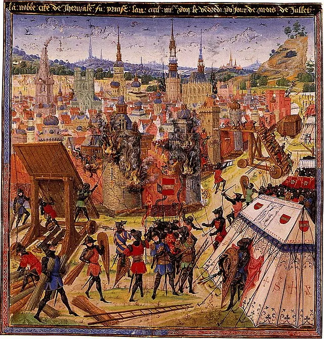 Die Einnahme von Jerusalem 1099. Spätmittelalterliche Buchillustration.