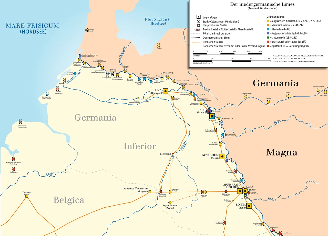 Karte der Legionslager und Kastelle in der Germania inferior