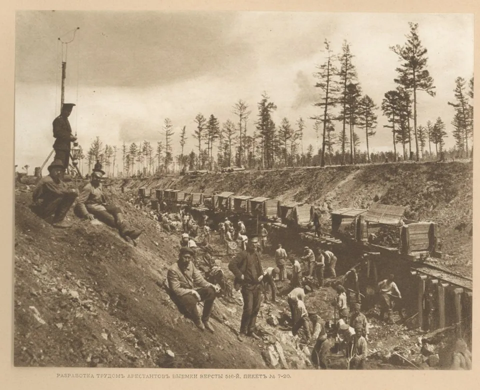 Bauarbeiten an der Transsibirischen Eisenbahn