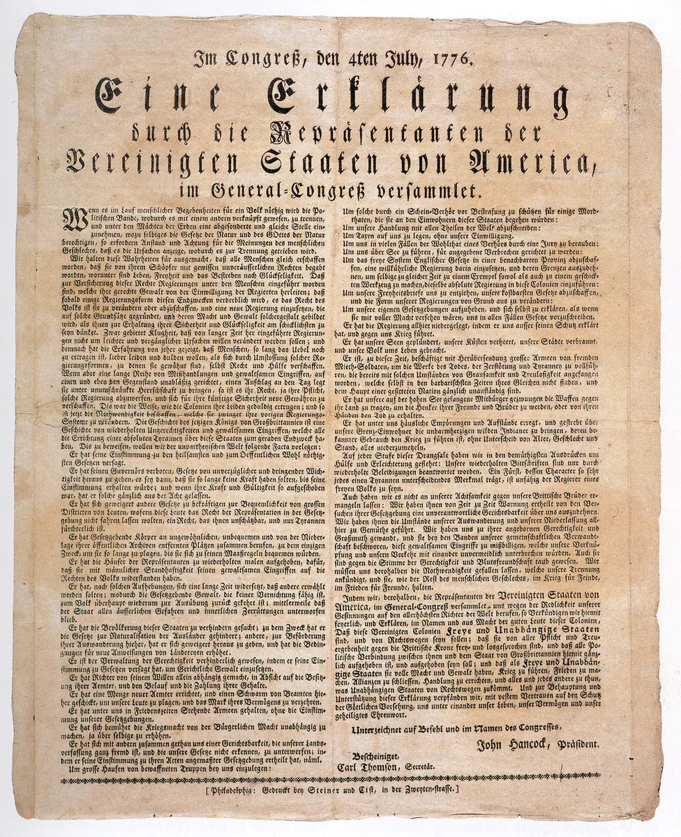 Druck in deutscher Sprache aus dem Jahr 1776