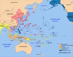 Kolonien verschiedener Kolonialmächte im Pazifikraum, 1. September 1939