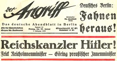 Pressemitteilung des Berliner Abendblatts Der Angriff vom 30. Januar 1933 zur Machtergreifung