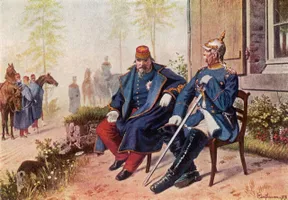 Otto von Bismarck und Frankreichs Kaiser Napoleon III. nach der Schlacht bei Sedan (nach einem Gemälde von Wilhelm Camphausen von 1878)