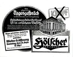 „Kaufhaus Geschwister Knopf in arischem Besitz“, Anzeige in Der Führer vom 22. September 1938