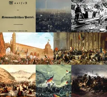 Ereignisse 1848 (Collage)Im Uhrzeigersinn:Das Kommunistische ManifestChartismusKalifornischer Goldrausch / Kalifornischer VölkermordFranzösische Revolution von 1848Erster Schleswigscher KriegDeutsche Revolutionen von 1848-1849Ungarische Revolution von 1848Erster italienischer Unabhängigkeitskrieg / Revolutionen von 1848 in den italienischen Staaten / Sizilianische Revolution von 1848