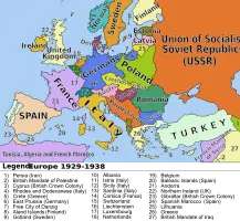 Politische Karte Europas während der Zwischenkriegszeit