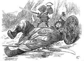 Die satirische Zeichnung der Zeitschrift Punch vom 29. September 1894 zeigt den Sieg des „kleinen“ Japan über das „große“ China