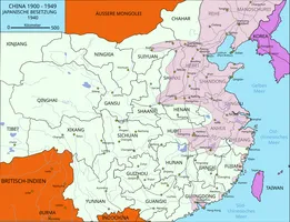 Die Kriegssituation im Jahr 1940:﻿Unter japanischer Herrschaft im Jahr 1930﻿Ehemals chinesisches Territorium unter japanischer Herrschaft im Jahr 1940