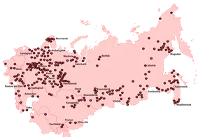Karte mit Lager-Industriekomplexen des Gulag auf dem Territorium der Sowjetunion (Stand März 1953)
