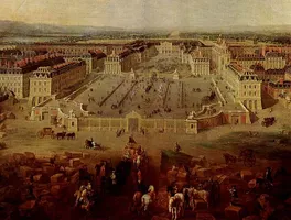 Das Schloss Versailles im Jahr 1722, zum Ende von Ludwigs Herrschaft, Gemälde von Pierre Denis Martin