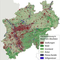 Karte der Hauptflächennutzungstypen in Nordrhein-Westfalen: Urbanisierung als Folge der Industrialisierung im 19. und 20. Jahrhundert