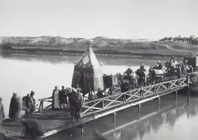 Pilgerkarawane nach Mekka überquert den Suezkanal, ca. 1885