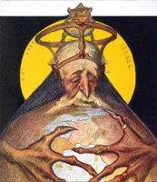 Der König Rothschild. Antisemitische Karikatur auf der Titelseite der französischen Zeitschrift Le rire (16. April 1898)Dargestellt ist ein Mitglied der jüdischen Bankiersfamilie Rothschild, der die ganze Welt in seinen Krallen hält.