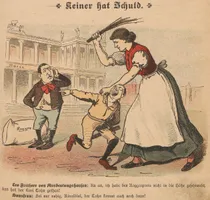 1891 illustriert das sozialdemokratische Witzblatt Der Wahre Jacob zustimmend die von den Antisemiten ausgegebene Parole „Gegen Junker und Juden“.