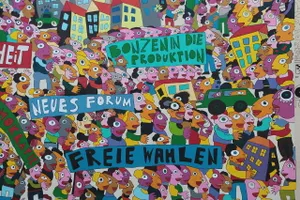 Ausschnitt eines Wandbilds von Michael Fischer-Art in der Leipziger Innenstadt