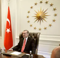 Recep Tayyip Erdoğan im Çankaya-Palast im September 2014 (vor Eröffnung des „neuen“ Palasts und Umzug dorthin)