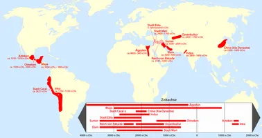 Geographische Verteilung der Hochkulturen - Karte der geschichtswissenschaftliche Hochkulturen - Maximilian Dörrbecker -  2013 Wikimedia Commons