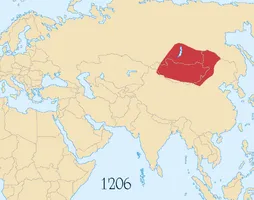 Die Mongolen-Reiche unter Dschingis Khan (ab 1206 bis 1227) und seinen Erben:﻿Mongolisches ReichAb 1260:﻿Gebiet der Goldenen Horde (Süd-Russland)﻿Tschagatai-Khanat (Zentralasien)﻿Bereich der Ilchane (Persien)﻿Reich der Yuan-Dynastie (China)