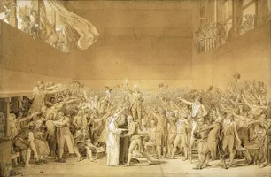 Der Ballhausschwur. Lavierte Federzeichnung von Jacques-Louis David, 1791