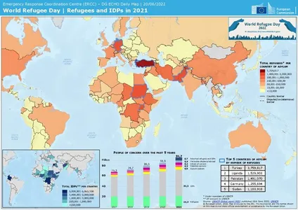 Flüchtlinge und Binnenflüchtlinge (IDPs) weltweit im Jahr 2021 (englisch)