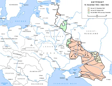 Sowjetische Fortschritte an der Ostfront vom November 1942 bis zum März 1943.