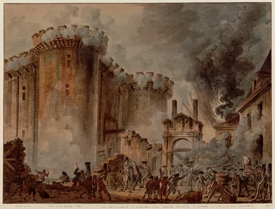 Der Sturm auf die Bastille am 14. Juli 1789. Gemälde von Bernard-René Jordan de Launay, 1789