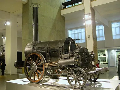 Lokomotive „The Rocket“ von George und Robert Stephenson von 1829 im Londoner Science Museum