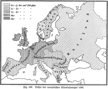 Dichte des europäischen Eisenbahnnetzes 1896