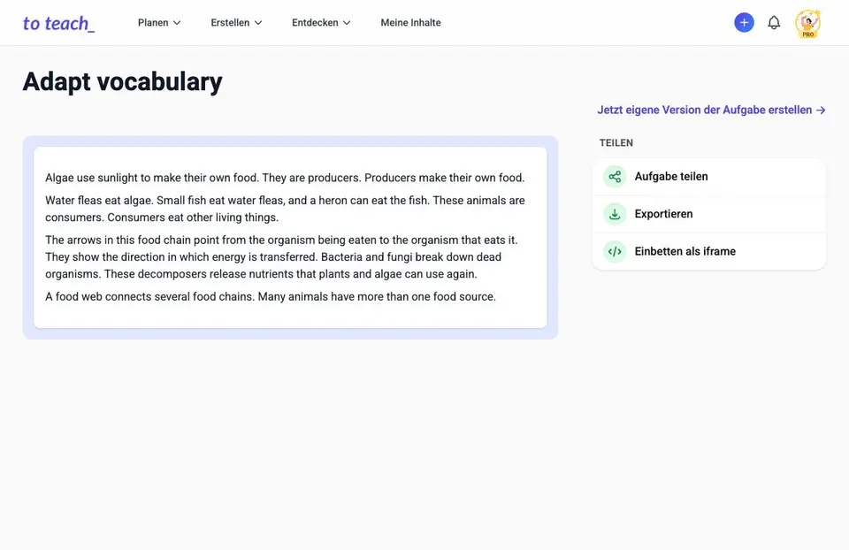Adapt the vocabulary of a PDF for an English lesson