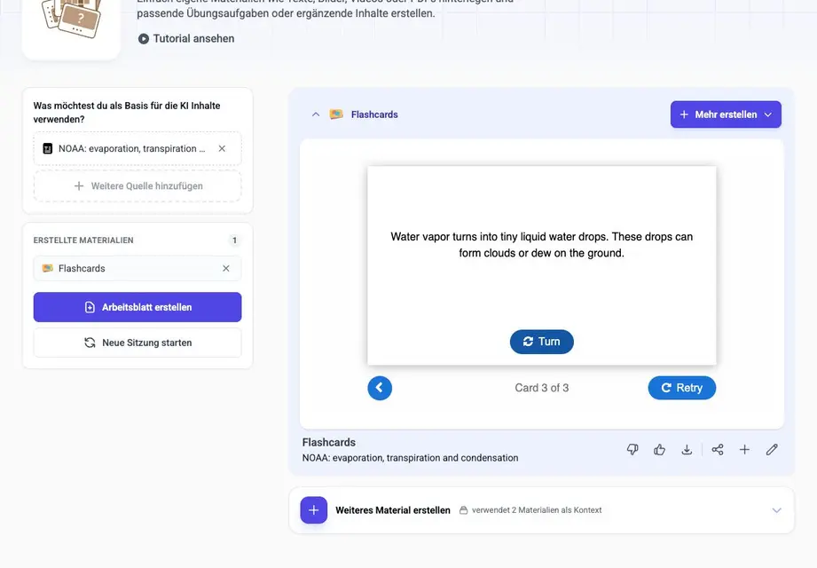 Create flashcards from a webpage: choose the reading, then build the set
